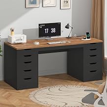 YOMILUVE 55 Inch Computer Desk with 10 Drawers and Outlets for Home Office