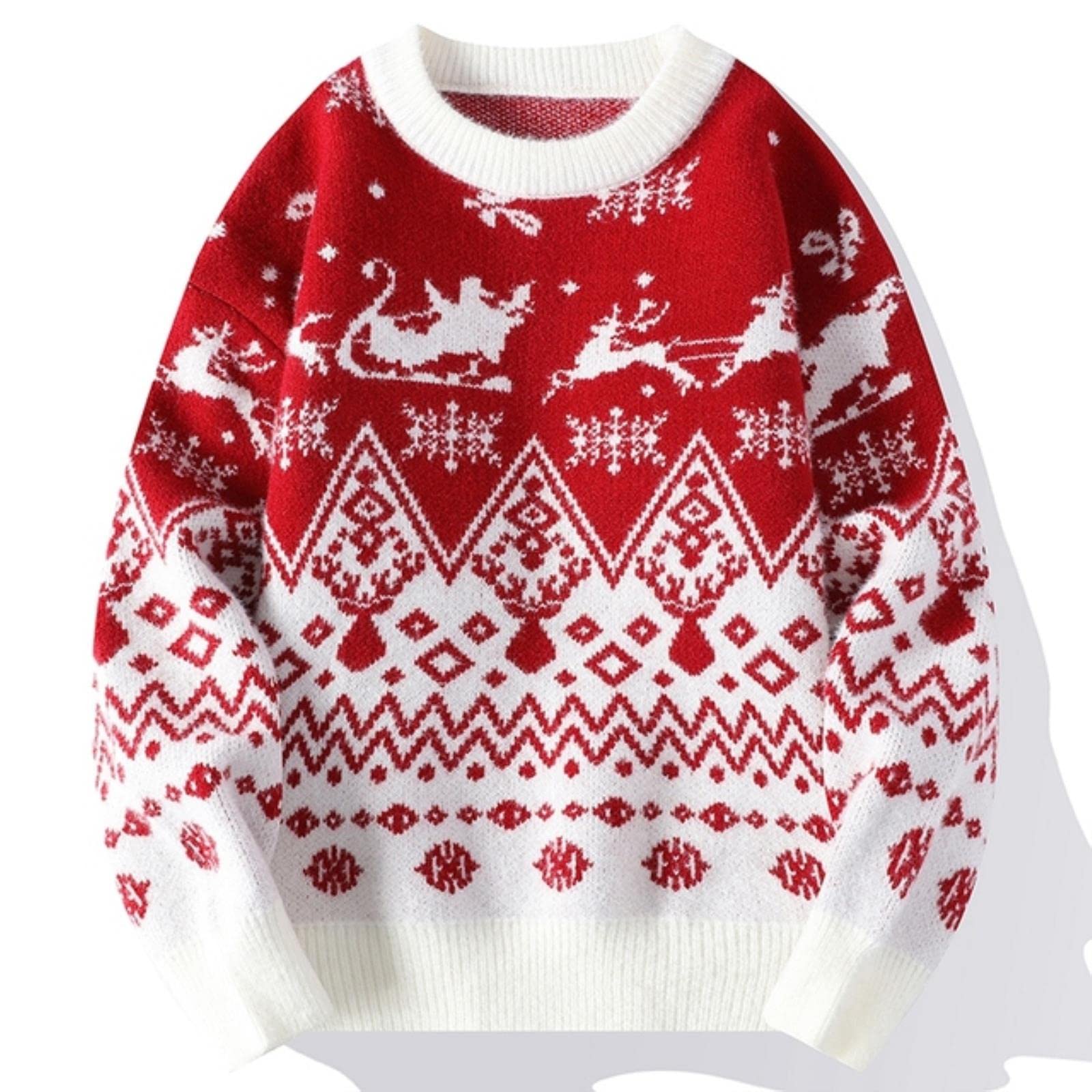 Suéter de Invierno para Hombre, suéter de Navidad de Año Nuevo, suéter de Punto de Lana de Cuello Redondo Suelto de Reno, suéter cálido para Hombre, suéteres para Parejas