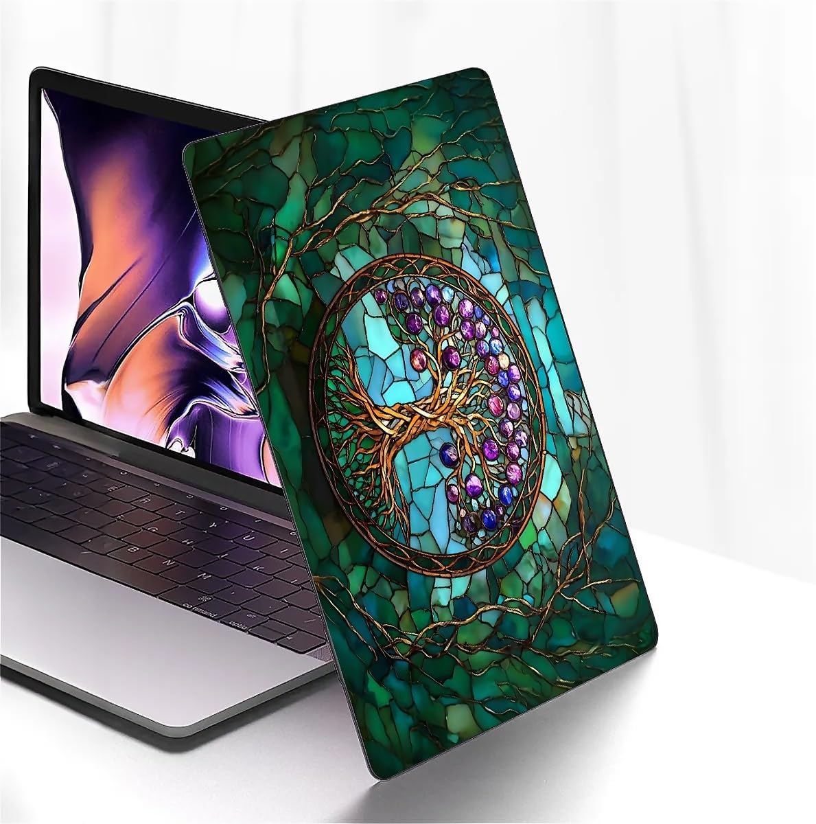 for MacBook Air 13 Inch Release 2022/2025 Model A2681/A3240 M2/M4 Chip Black Computer Case,Novelty Premium Pattern Hardshell Laptop Case Stained Glass Tree of Life