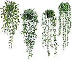 Artificial Hanging Plants 3Pcs Potted Greenery Decor - Grey Eucalyptus Mandala Snow Pea Vine in Pot Plants for Office Farmhouse Home Indoor Outdoor Decor(2 Greens+1 Greying White)