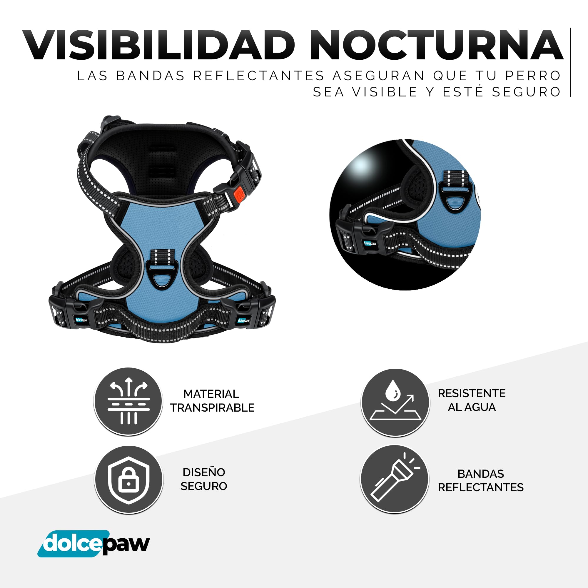 Arnés para Perros Pequeños, Medianos y Grandes, Arnés Ajustable No-Pull con Tiras Reflectantes, Material Transpirable y Cómodo, Arnés de Pecho para Paseos y Adiestramiento