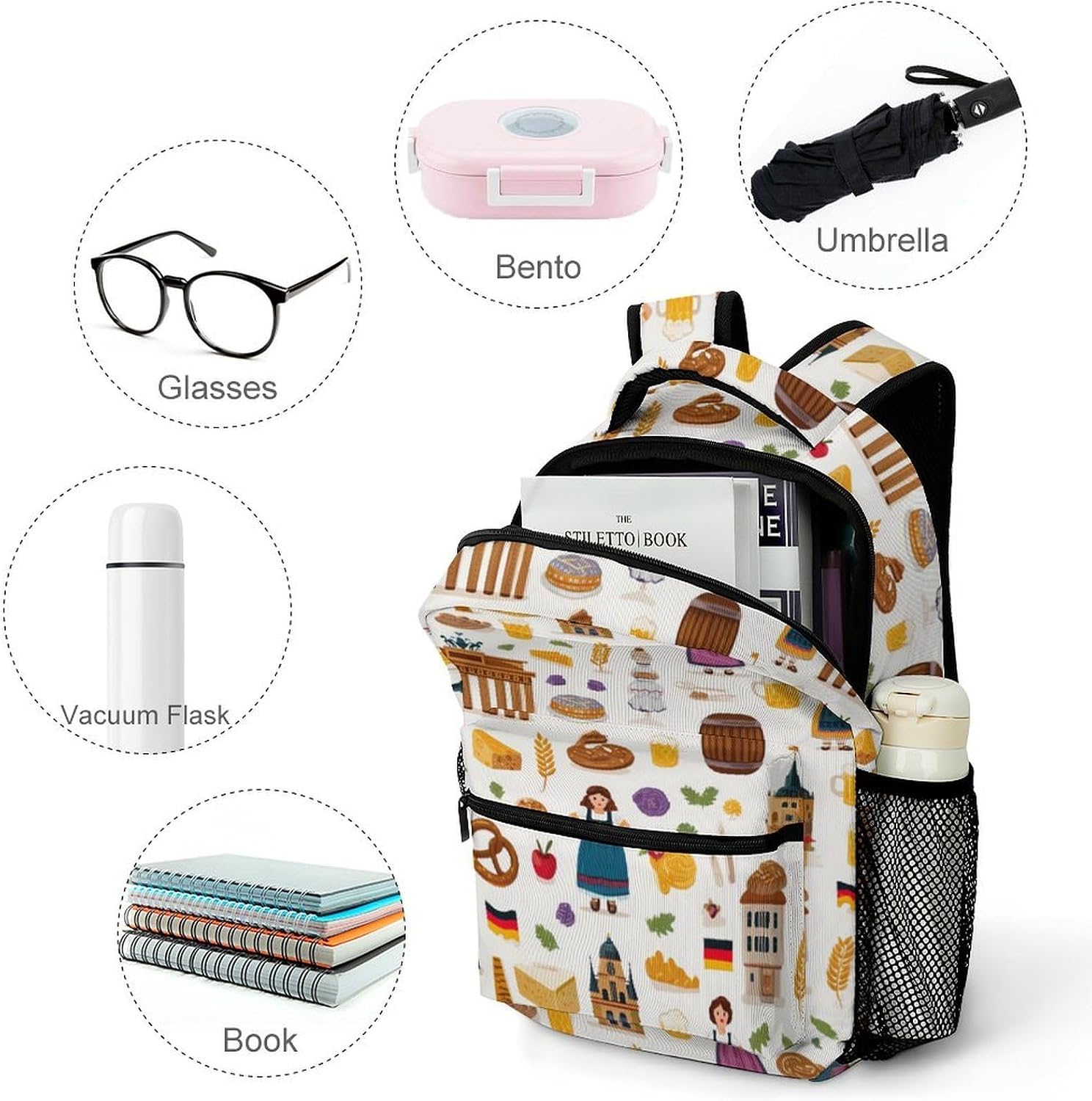 Germany Traditional Symbols Novelty Backpack Lightweight Printed Daypacks image 4