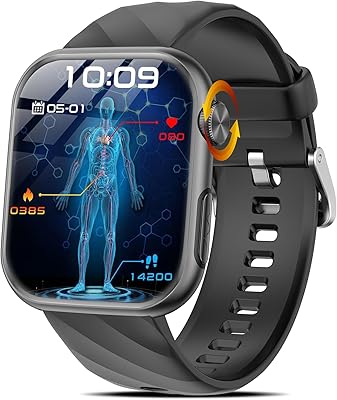 2026 Smartwatch Uomo Donna con ECG/Pressione Sanguigna/Acido Urico/Sonno/HRV/Temperatura Corporea/Cardiofrequenzimetro/BMI/Emozioni/Fatica,1,97″AMOLED Salute Orologio Fitness con Chiamate,Pulsante SOS