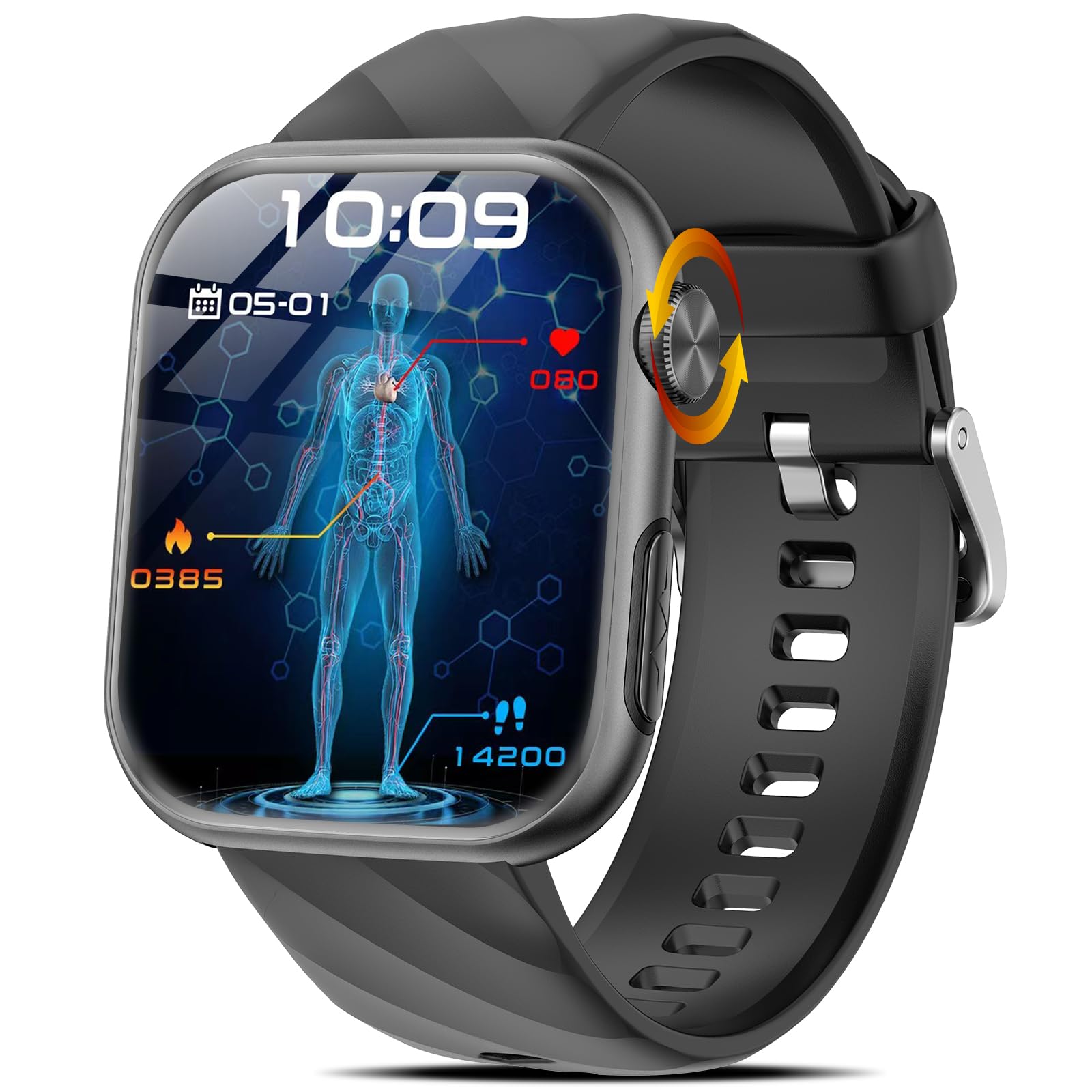 2025 Smartwatch Uomo con ECG/𝐆li𝐜𝐞𝐦𝐢𝐚/Acido Urico/HRV/Pressione Sanguigna/Sonno/BMI/Temperatura Corporea/Cardiofrequenzimetro, 1,97"AMOLED Salute Orologio Fitness con Chiamate, Pulsante SOS