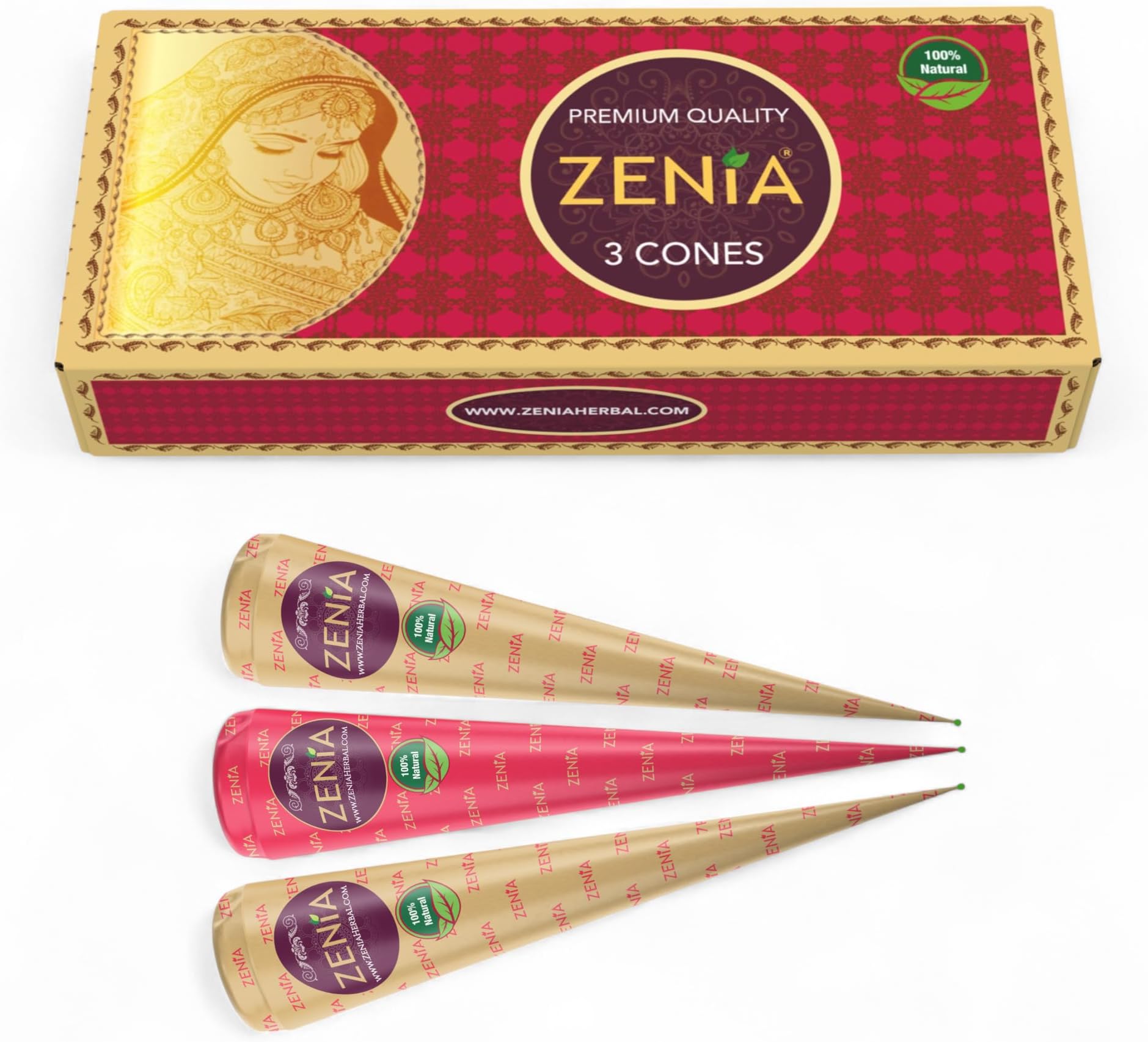 (Pack of 3) 100% Natural Henna Hair Color Paste Hair Dye Cones Dark Reddish-Brown Color 25g Each Cone