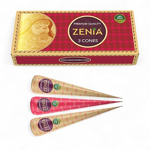 Zenia (Pack of 3) 100% Natural Henna Hair Color Paste Hair Dye Cones Dark Reddish-Brown Color 25g Each Cone - Brown - 3 Ounce (Pack of 1)