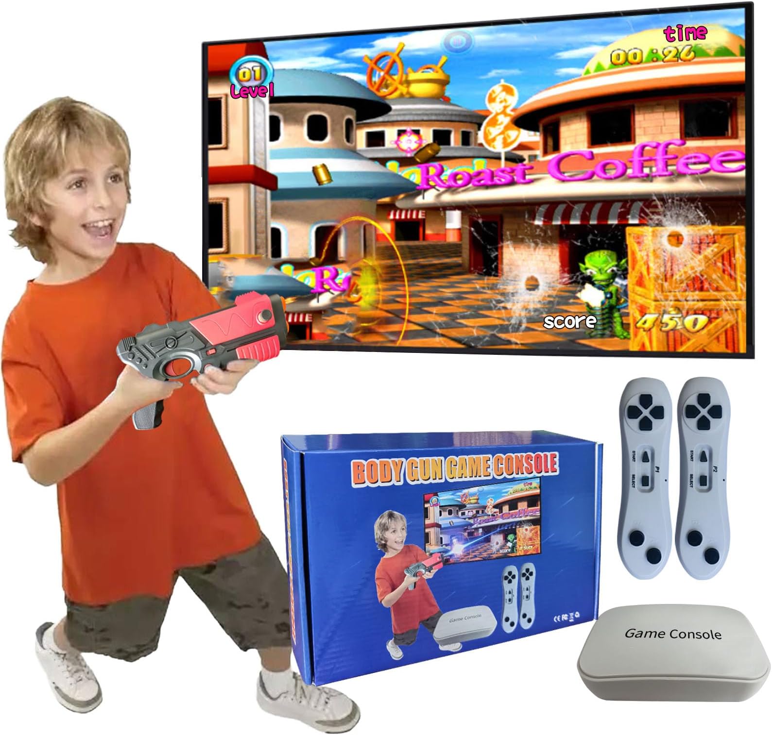 Damcoola Game Console With 900+ Games, Tv Retro Video For Kids & Adults, Box Ar Gun Games,2 Handheld Wireless Controllers, Plug& Play, Toy Gift Boys And Girls Age 3 +