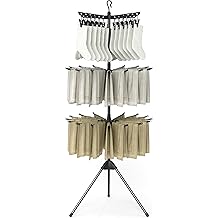 COSTWAY 3-Tier Clothes Drying Rack, Foldable Garment with 32 Hanging Rods & 24 Clips, 360  Rotatable Arms & Detachable Clip Rack, Collapsible Tripod Drying Rack for Laundry Room & Balcony, Black