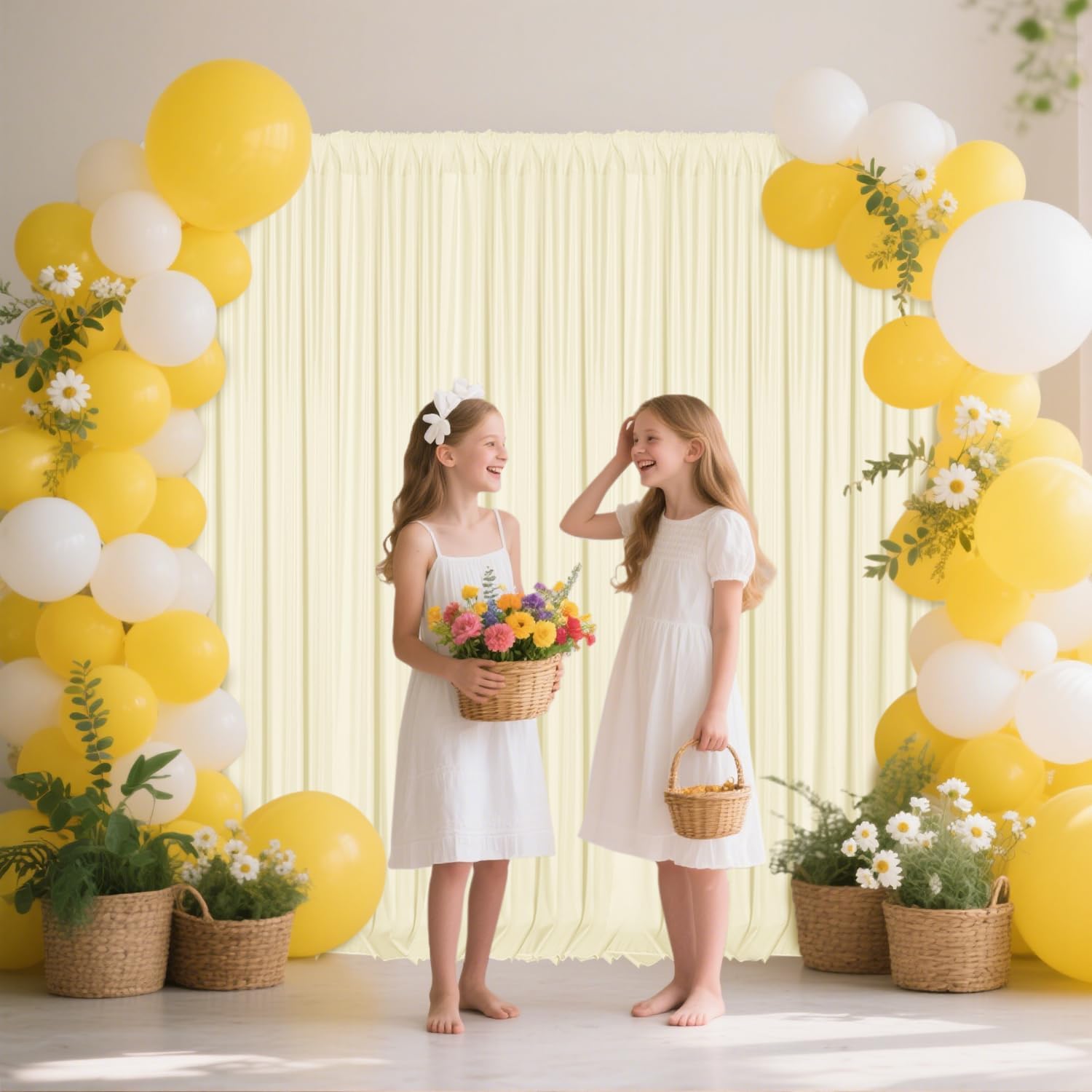 Sugargirl 10x10FT Light Yellow Backdrop Curtains Polyester Photo Backdrop Drapes Curtains 2 Panels with Rod Pockets for Party Birthday Wedding Photography Home Decoration