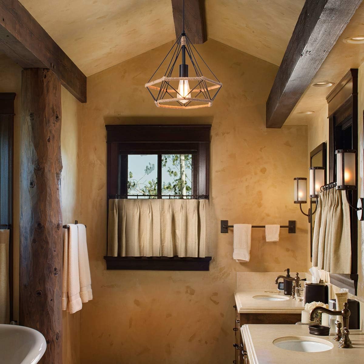 Blасk Frіdау - 80% оƒƒ Industrial Metal Pendant Light Vintage Farmhouse Ceiling Light Fixture with Rope Metal Chandelier Kitchen Island Industrial Hanging Lighting fixtures, UL Listed Wires, Black, by YIFI