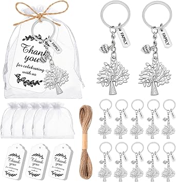 50Pack Family Reunion Favors Family Tree Keychain with Gift Bags and Thank You Card for Party Souvenir Gifts