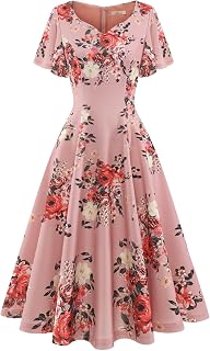Wedding Guest Dresses for Women Vintage Short Sleeves Casual Fit and Flare Cocktail Formal Dress for Tea Party