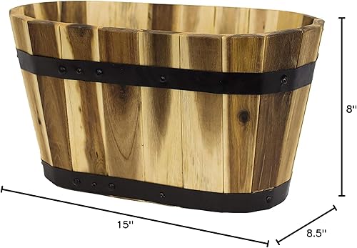 Miniatura 9 de Avera Products  Maceta ovalada de barril de madera, maceta de 15 x 8.5 x 8 pulgadas  Maceta interior o exterior  Barril de madera de acacia