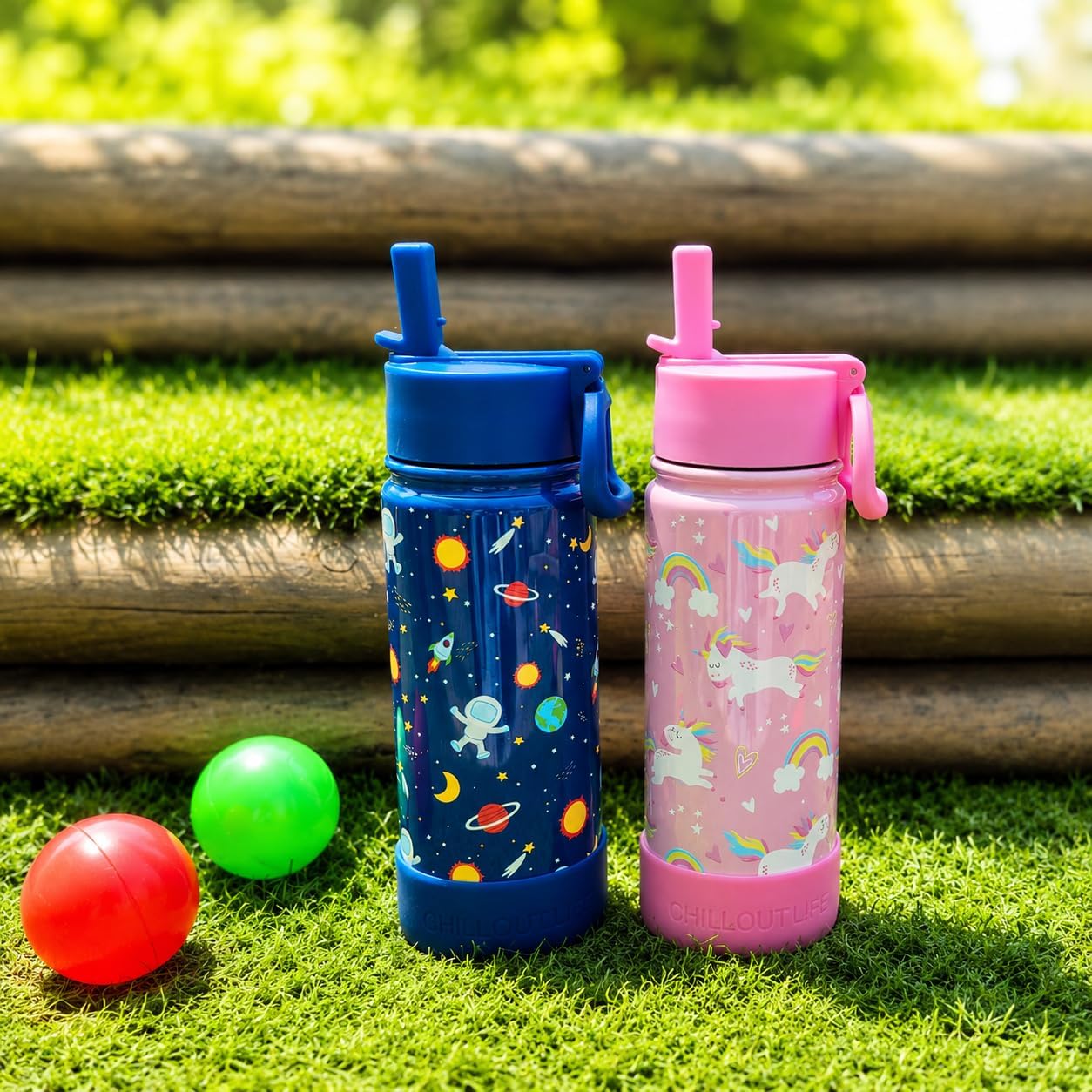CHILLOUT LIFE 17oz Kids Insulated Stainless Steel Water Bottle w/Straw Lid image 4