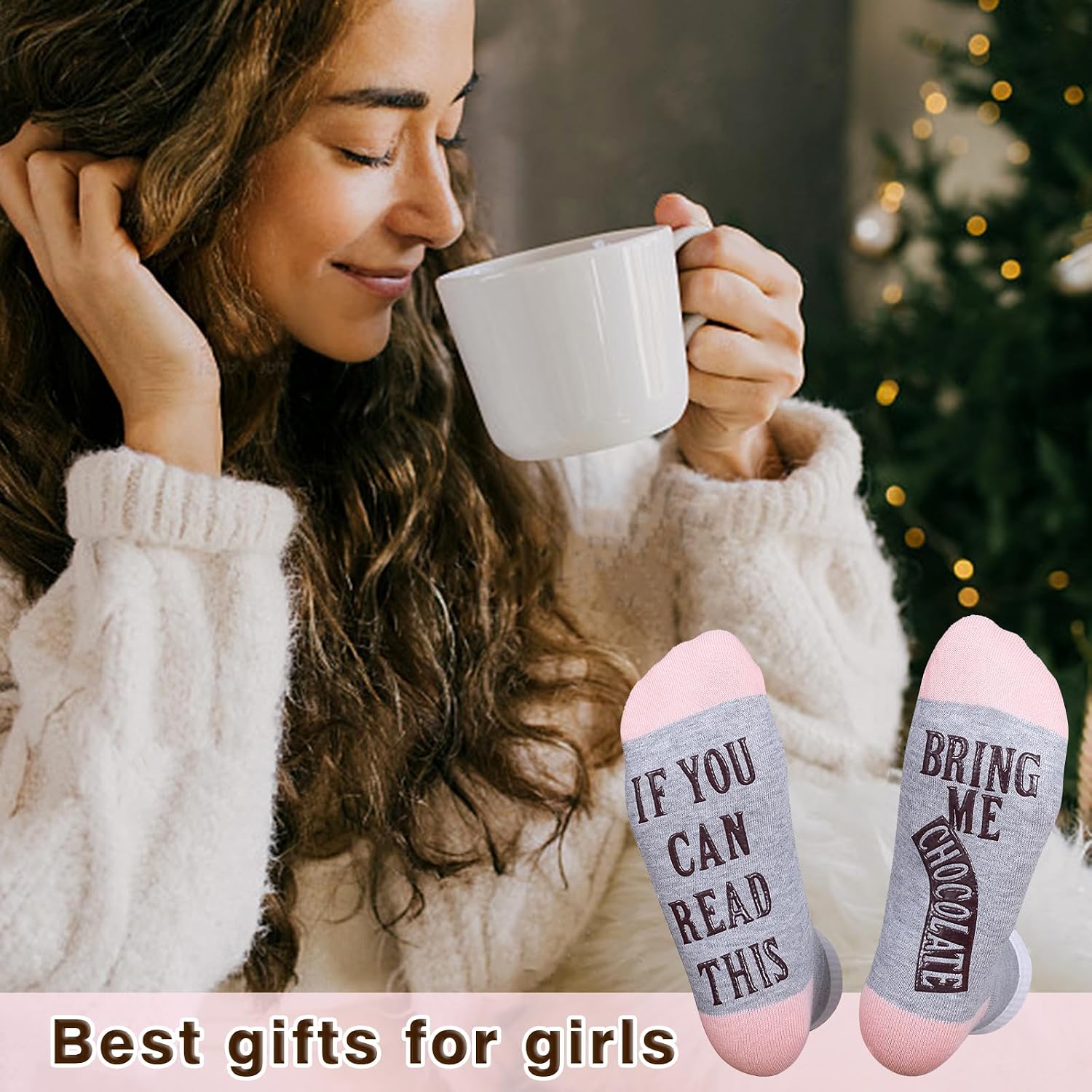 ZXGXLAW if You Can Read This Bring Me Chocolate Coffee Tea Women Socks Funny Birthday Christmas Gifts for Mom and Her