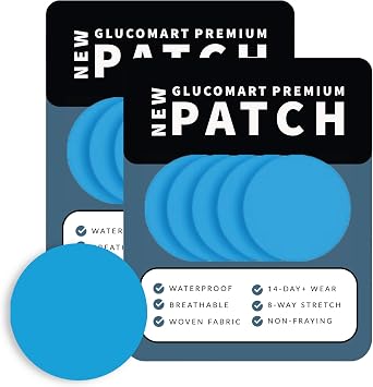 Glucomart Adhesive Patches for Libre 3 & Dexcom G7 10 Count Maximum Strength CGM Patches, Waterproof & Sweatproof, 14-Day+ Overpatch, Hypoallergenic Overlay, Blue