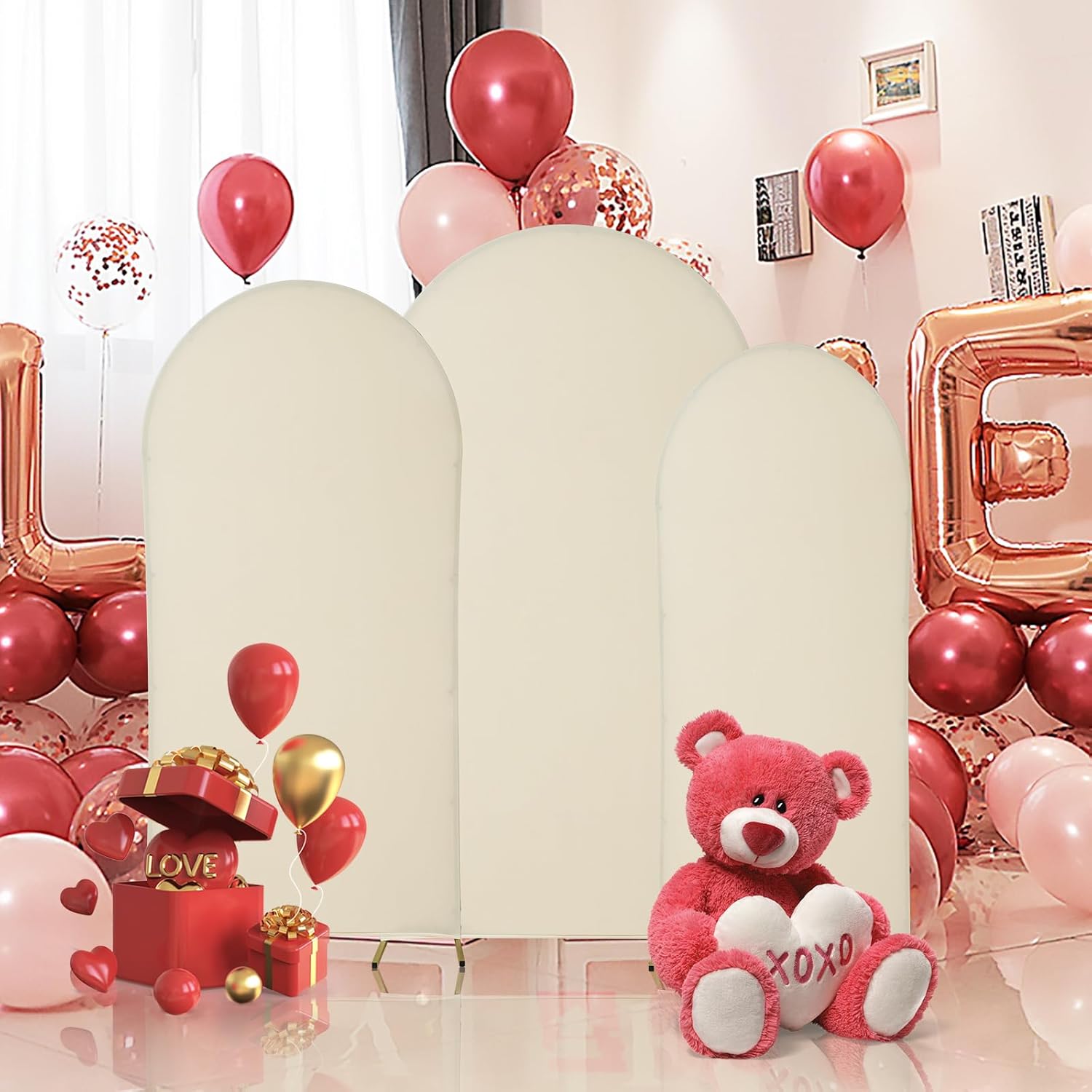 Wedding Arch Backdrop Stand, Gold Metal Arch Backdrop Stand for Wedding Baby Shower, Birthday, Anniversary, Graduation Garden Balloon Arch Decoration (Gold-5.9+6.6+7.2ft)