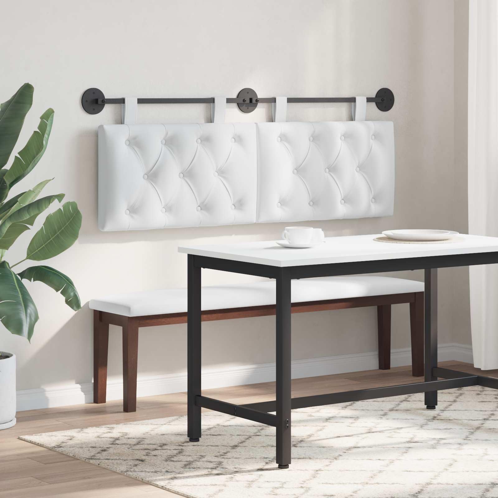 Cabecero colgante de tela blanca con relleno de espuma 130 x 55 x 7 cm, montaje en pared, juego de 2 cabeceros tapizados para dormitorio, habitación de invitados, cama doble, respaldo y cojín