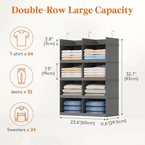 Miniatura 2 de Lifewit Estante colgante de doble fila de 4 niveles para armario, estantes de almacenamiento de ropa con 3 ganchos resistentes para organización de