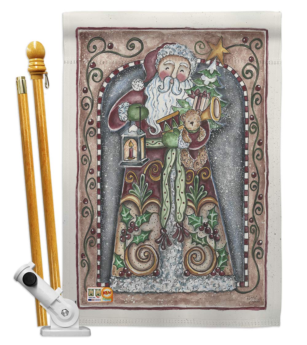 BD-XM-HS-114128-IP-BO-D-US16-AL 28 x 40 in. Santa Toys & Lamp Winter Christmas Impressions Decorative Vertical Double Sided House Flag Set & Pole Bracket Hardware