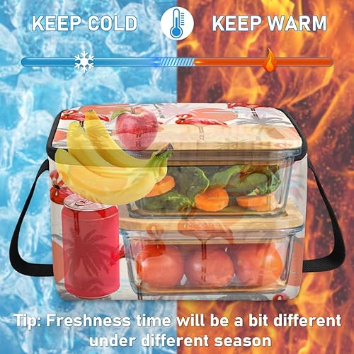 Miniatura 6 de Bolsa de almuerzo aislada con diseño de flamencos de hoja de palmera para mujeres, reutilizable, bolsa cuadrada de comida para adultos y hombres,