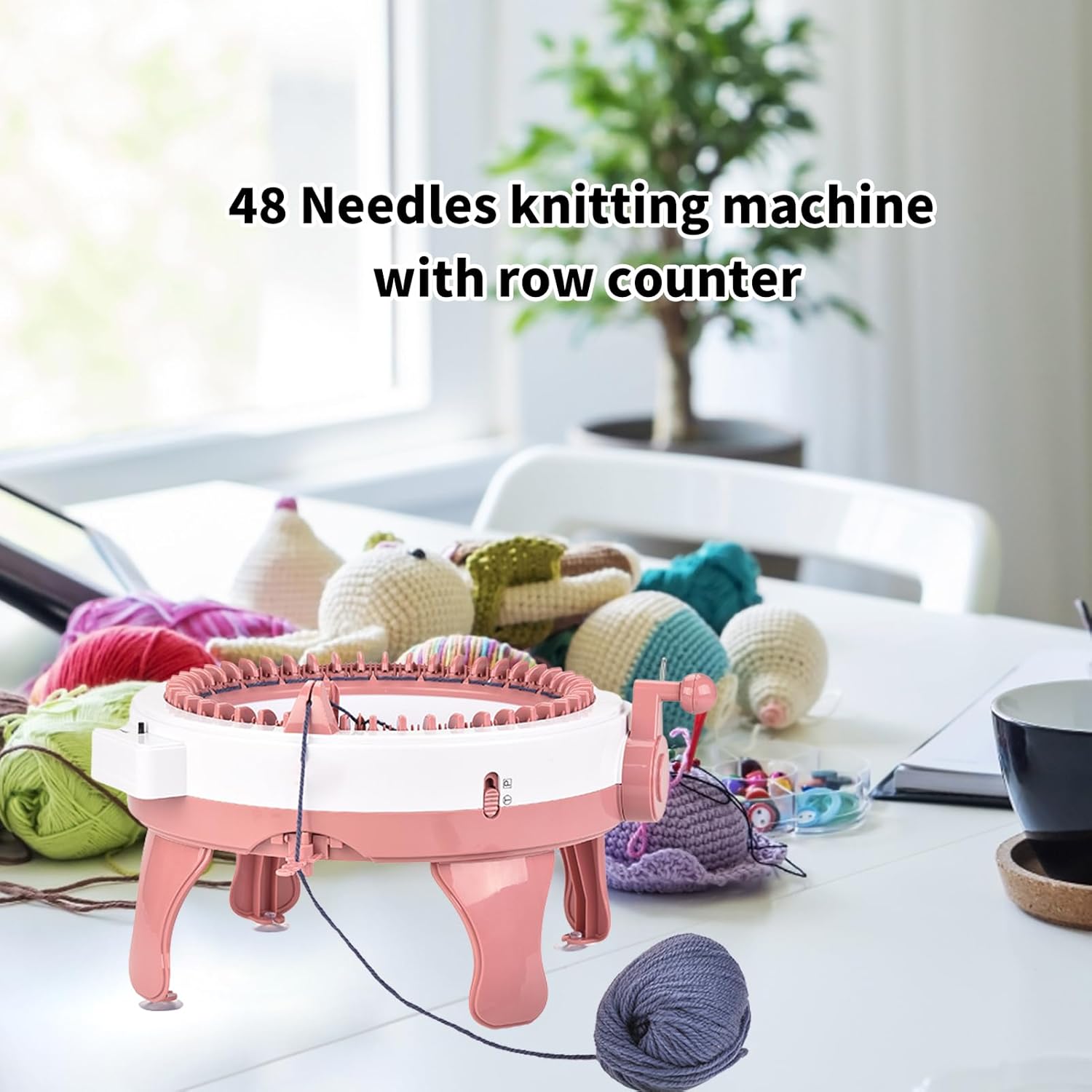 LetCartMaker 48-Needle Knitting Machine with Row Counter - Dual Mode (Plain/Tube) Knitting Loom for Beginners - Includes Yarn, Tools & Guide - Make Scarves, Hats 15x Faster (Kids & Adults)