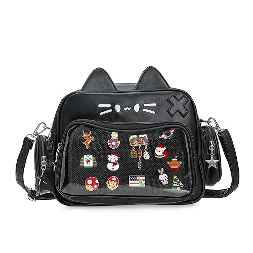 ZAROXOXS Kawaii Ita Bag Backpack Crossbody Bag Cat Shoulder Bags Multi-Purpose Pin Display with Insert - Black