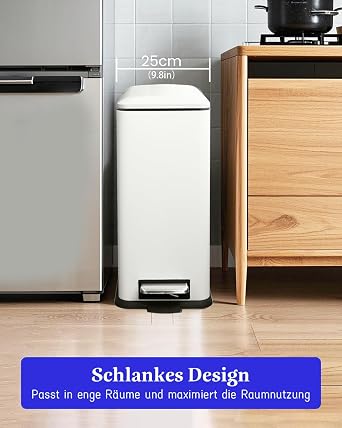 Kitchen Rubbish Bin Narrow Pedal Bin with Lid White Rubbish