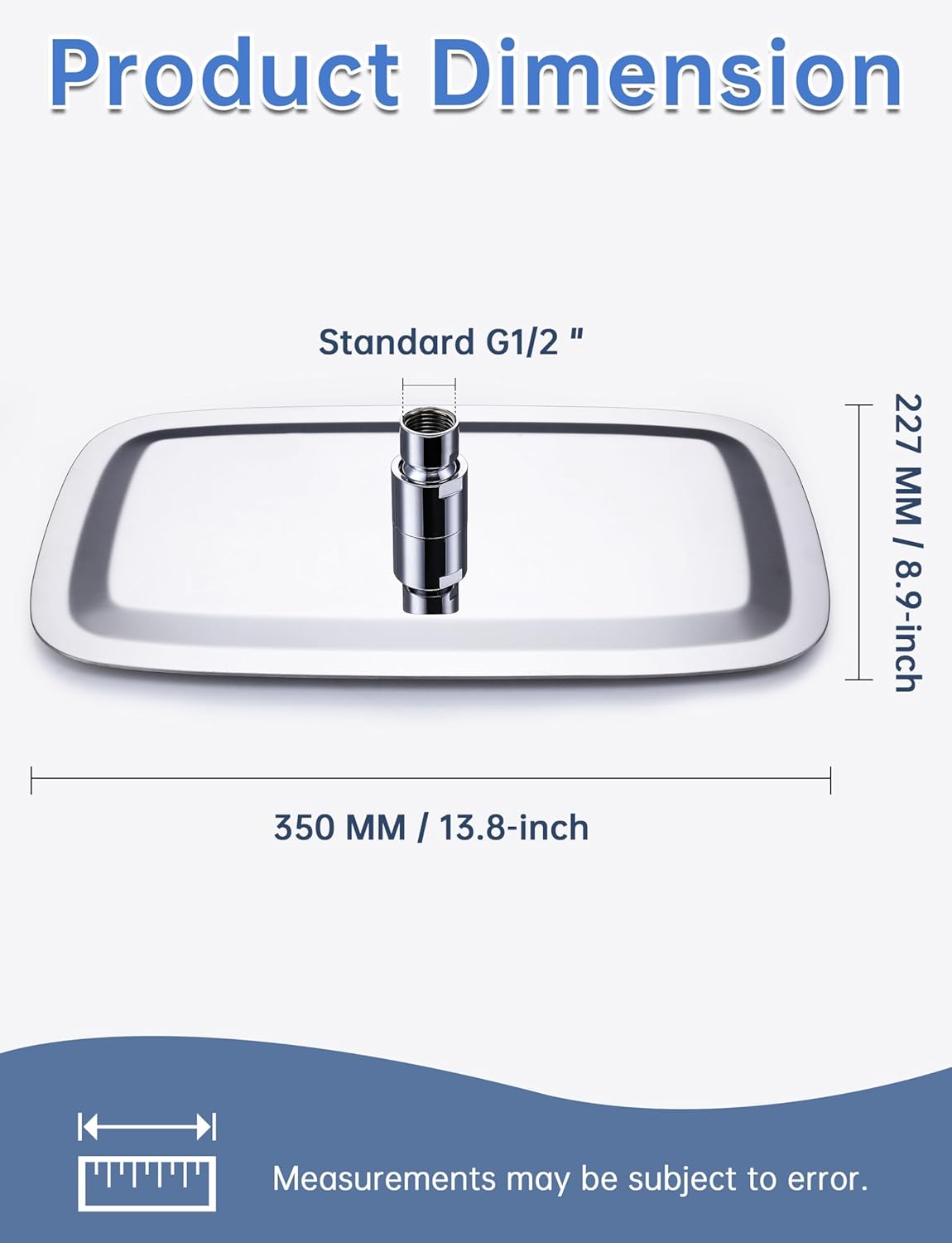 14 Inch All Metal Rain Shower Head, Large Rainfall Shower Head Allows Water to Cover the Whole Body Quickly, Shower Head Is Adjustable in Angle and Uses Solid Brass Ball Joint