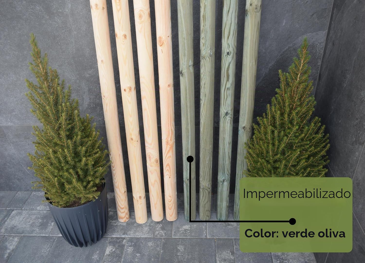 ø 6cm Pack De 4 Estacas De Madera con Punta Largo 240 cm Tutores para Plantas Impregnado Verde Oliva Poste Jardín Madera Natural para Árboles Poste para Valla Piquetas