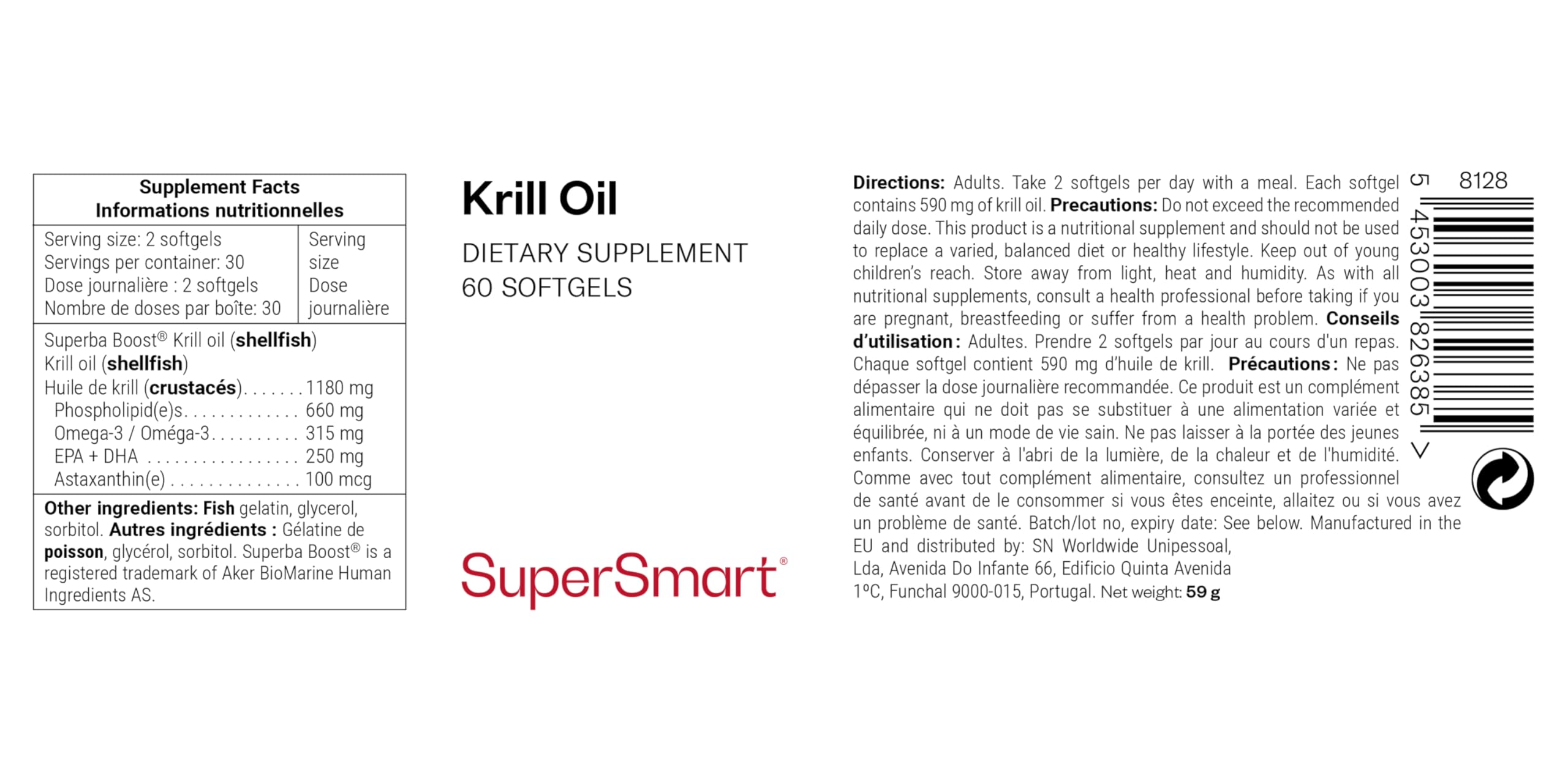 Krillöl- Fördert einen normalen Blutdruck - Natürlich reich an Omega 3 (EPA und DHA), Antioxidantien und Phospholipiden - Supersmart
