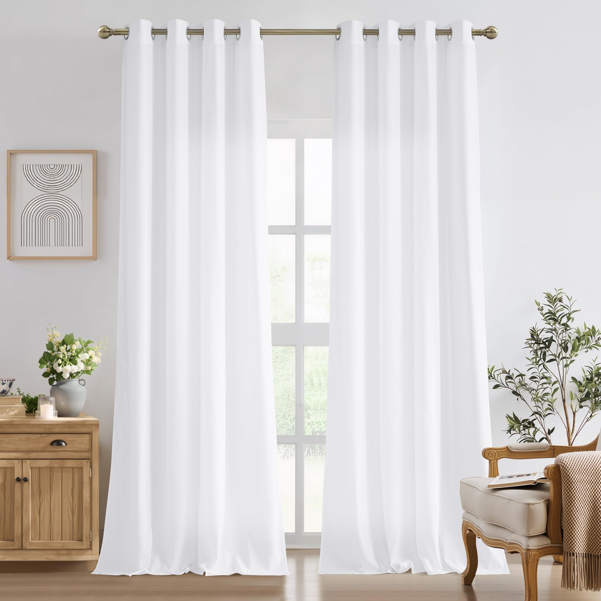 NICETOWN White Privacy Sheer Long Curtains 92 Inch Length for Bedroom Living Room 2 Panels Set Non-See-Through Semi Sheer Curtains Light Filtering Window Drapes, 52" W