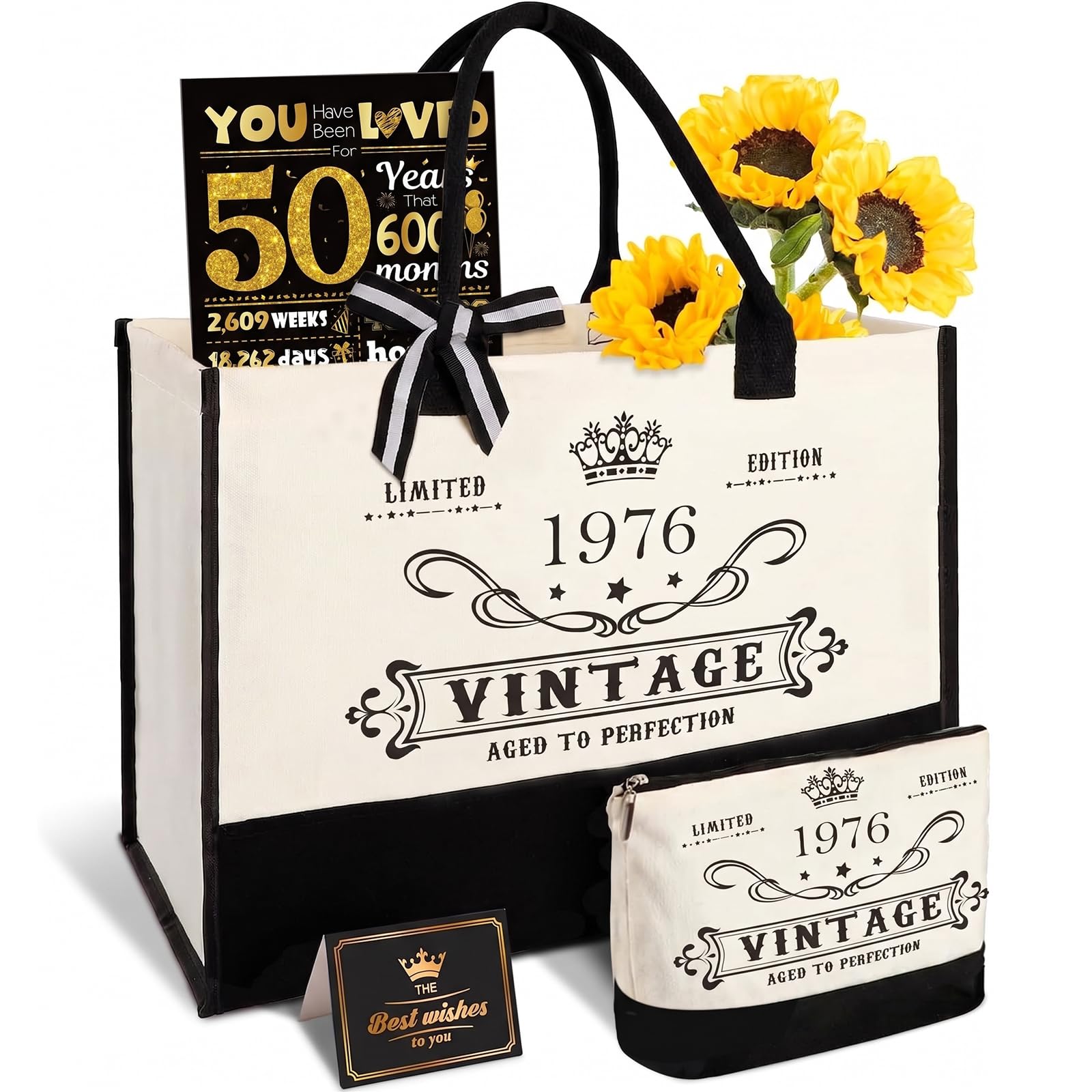 50th Birthday Gifts for Women, Vintage 1976 Canvas Tote Bag Travel Gear