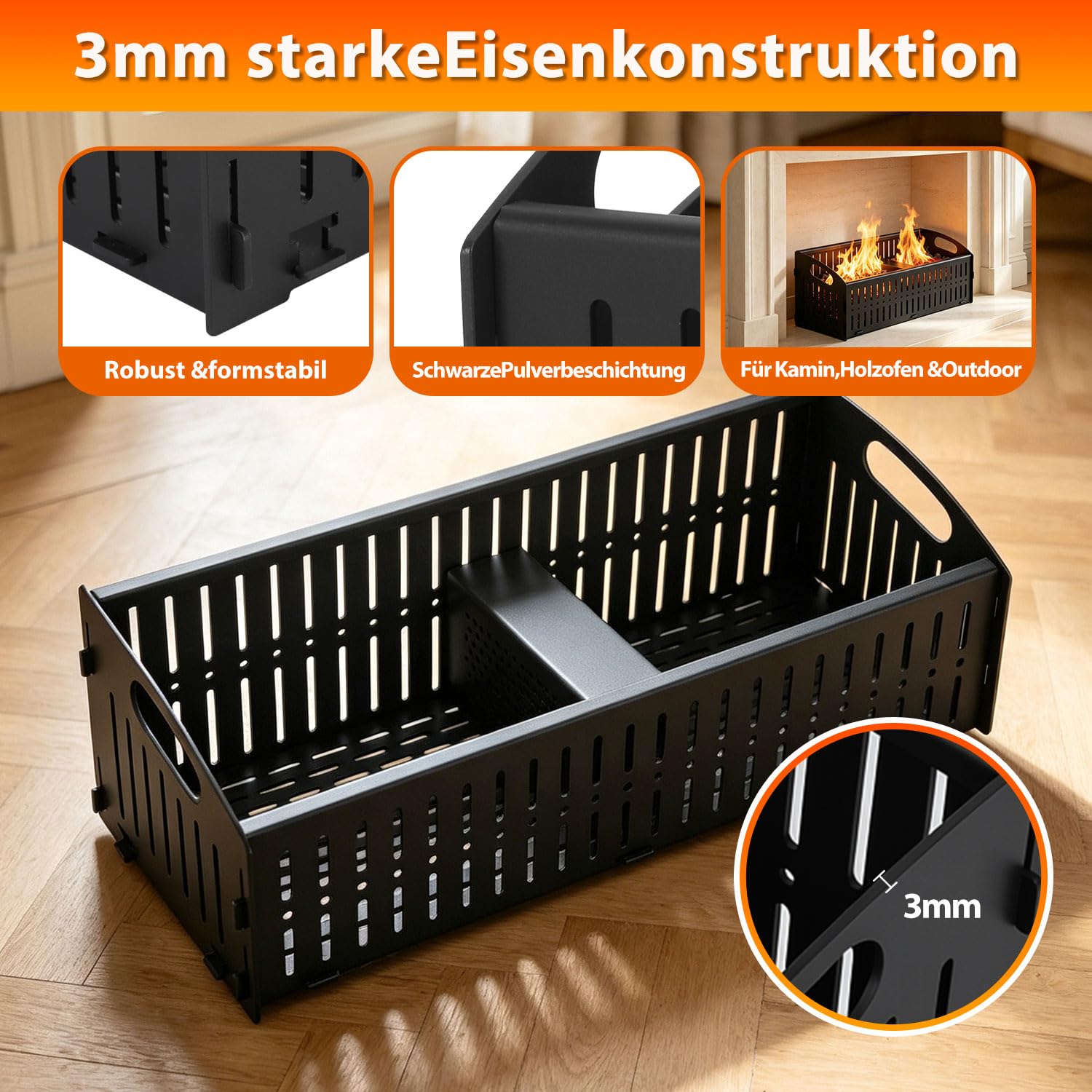 Cesta de pellets para chimenea y estufa de leña, 48 x 20 x 17