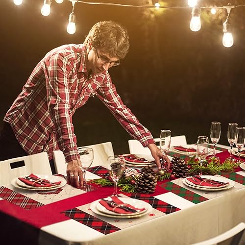 Miniatura 7 de NiHome Manteles individuales de lino con texto en inglés "Merry Christmas", paquete de 6 manteles individuales para mesa de comedor, varios patrones