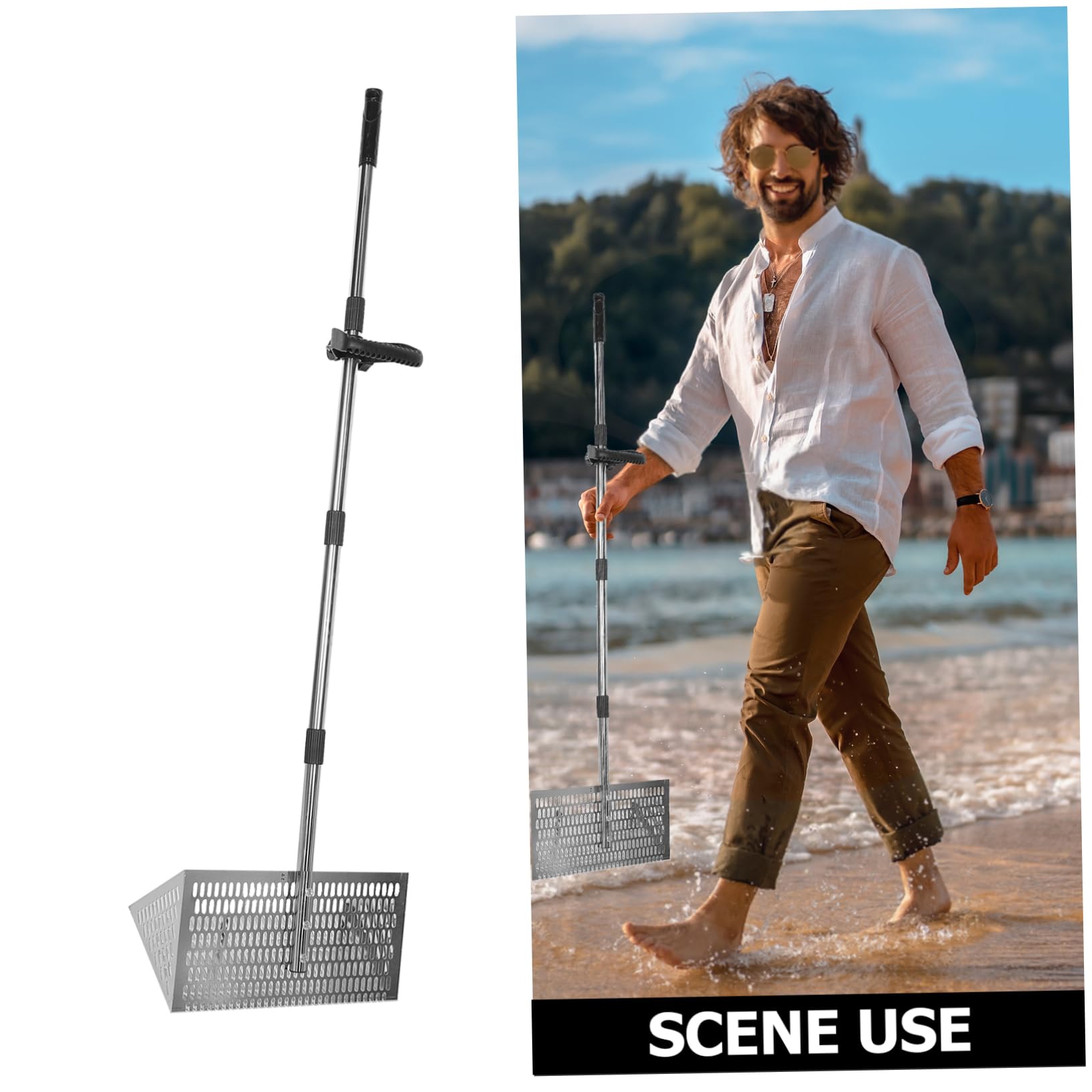 BESTonZON Tamiz De Pala Playa Pala Metálica De Acero Al Carbono Tamiz De Playa para Recolectar Conchas Manual para Filtrar Arena Verano