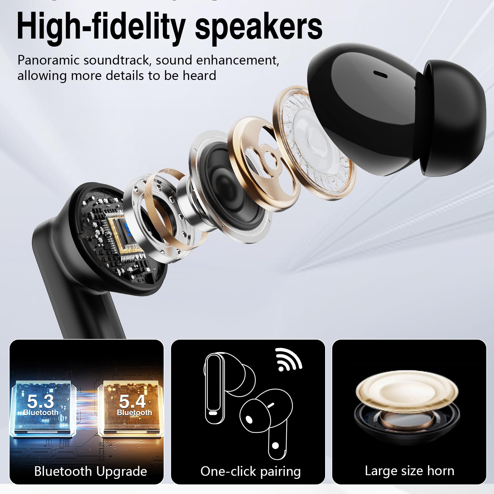 Touchscreen Bluetooth Kopfhörer, 2026 In Ear Kopfhörer Kabellos Bluetooth 5.4 mit ANC+ENC Noise Cancelling Mic, 48Std Spielzeit Tiefer Bass Earbud mit 5 EQ-Modi, IP7 Wasserdicht Ohrhörer Tiefschwarz