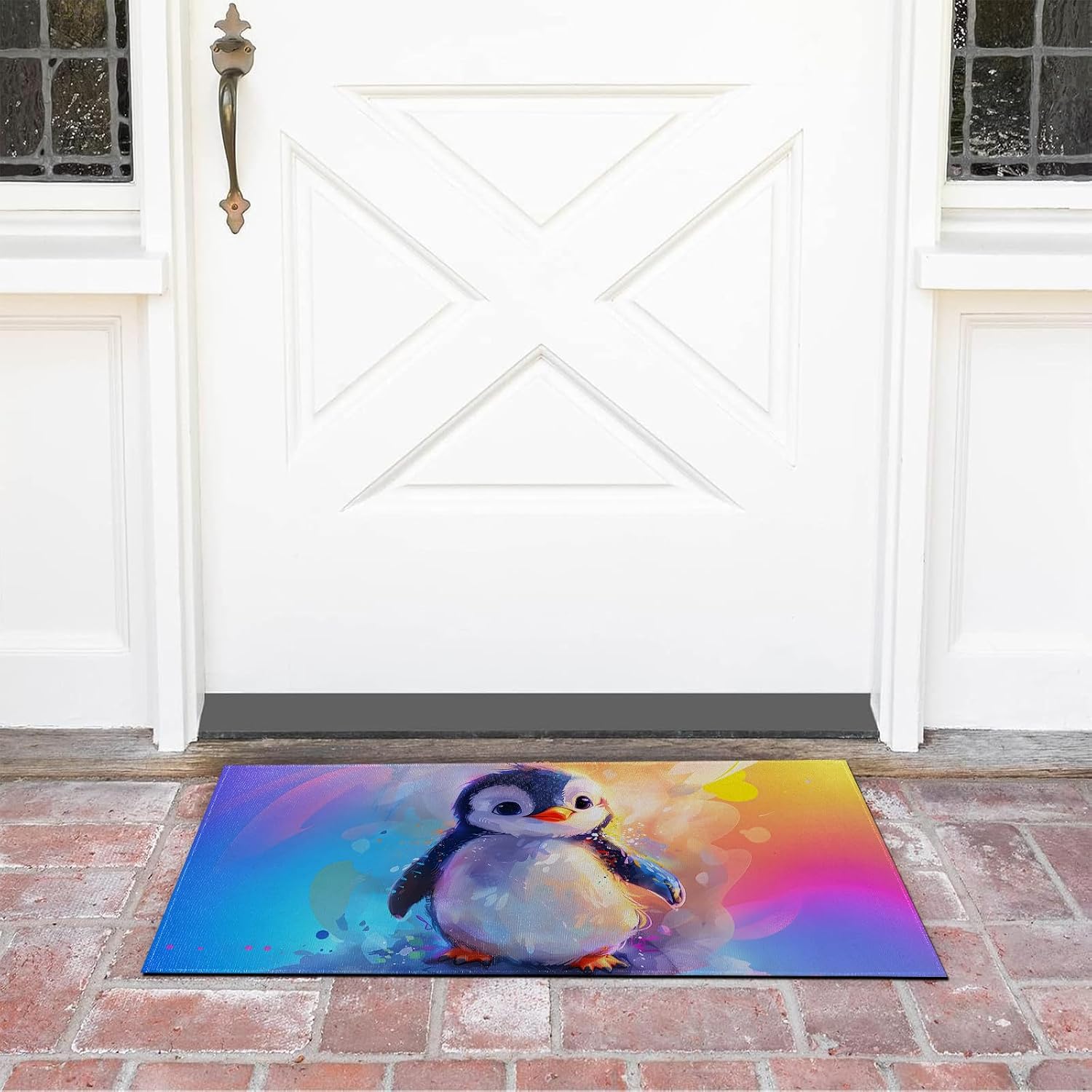 Colorful Penguin Indoor Doormat Non-Slip Welcome Mat 17x29.5 Inch, Quick Absorbent Entryway Rug, Non-Woven Fabrics Front Door Mat, Area Rug for Kitchen, Bedroom, Home, Office