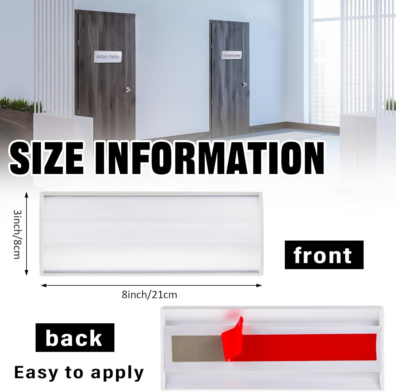 Therwen 12 Pcs Aluminum Office Name Plate Holder for Door Wall Mount 8'' x 3'' Business Sign Holder Office Door Sign Sturdy Curved with Plastic Film and Adhesive Tape (Silver) - Image 2