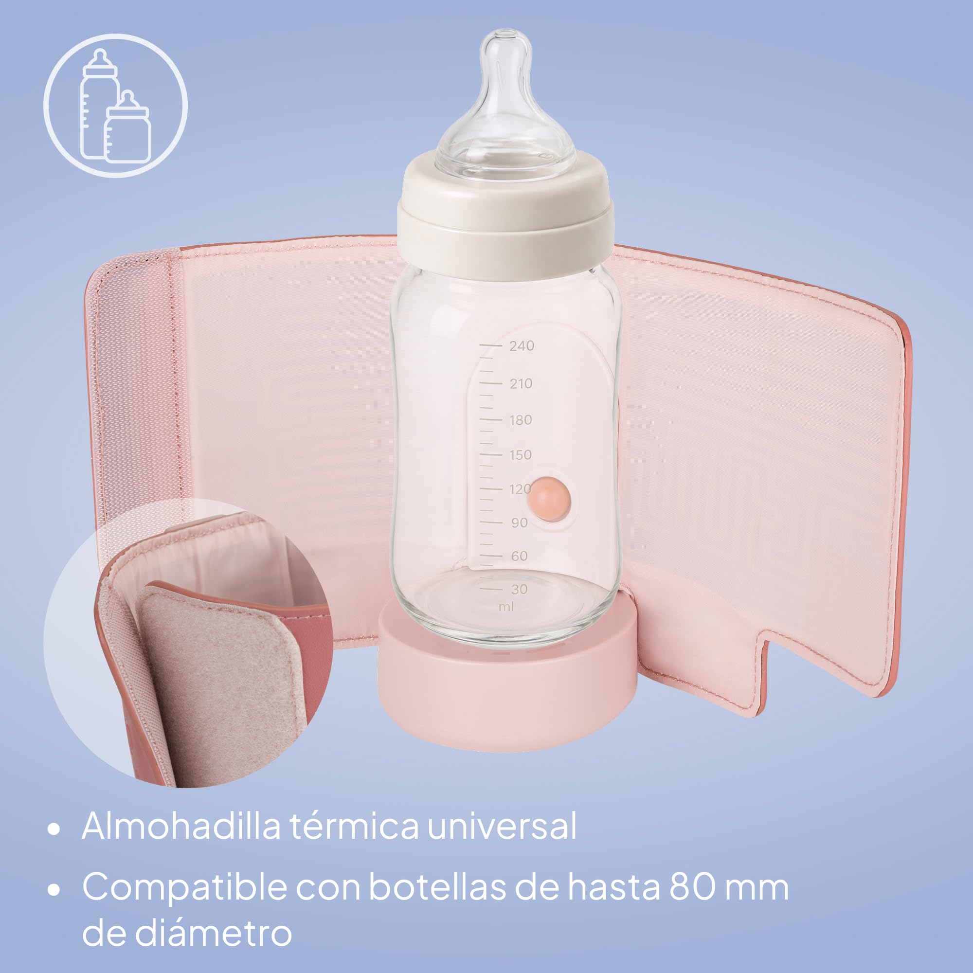LIONELO Thermup Go Evo Calientabiberones Portátil Para Bebé, Mantiene los Líquidos Calientes, 5 Temperaturas de Funcionamiento de 38 a 50 oC, hasta 9 horas de Funcionamiento Pantalla LCD (Pink) | Rango de 38 a 50 °C, pantalla LCD y hasta 9 horas de funcio