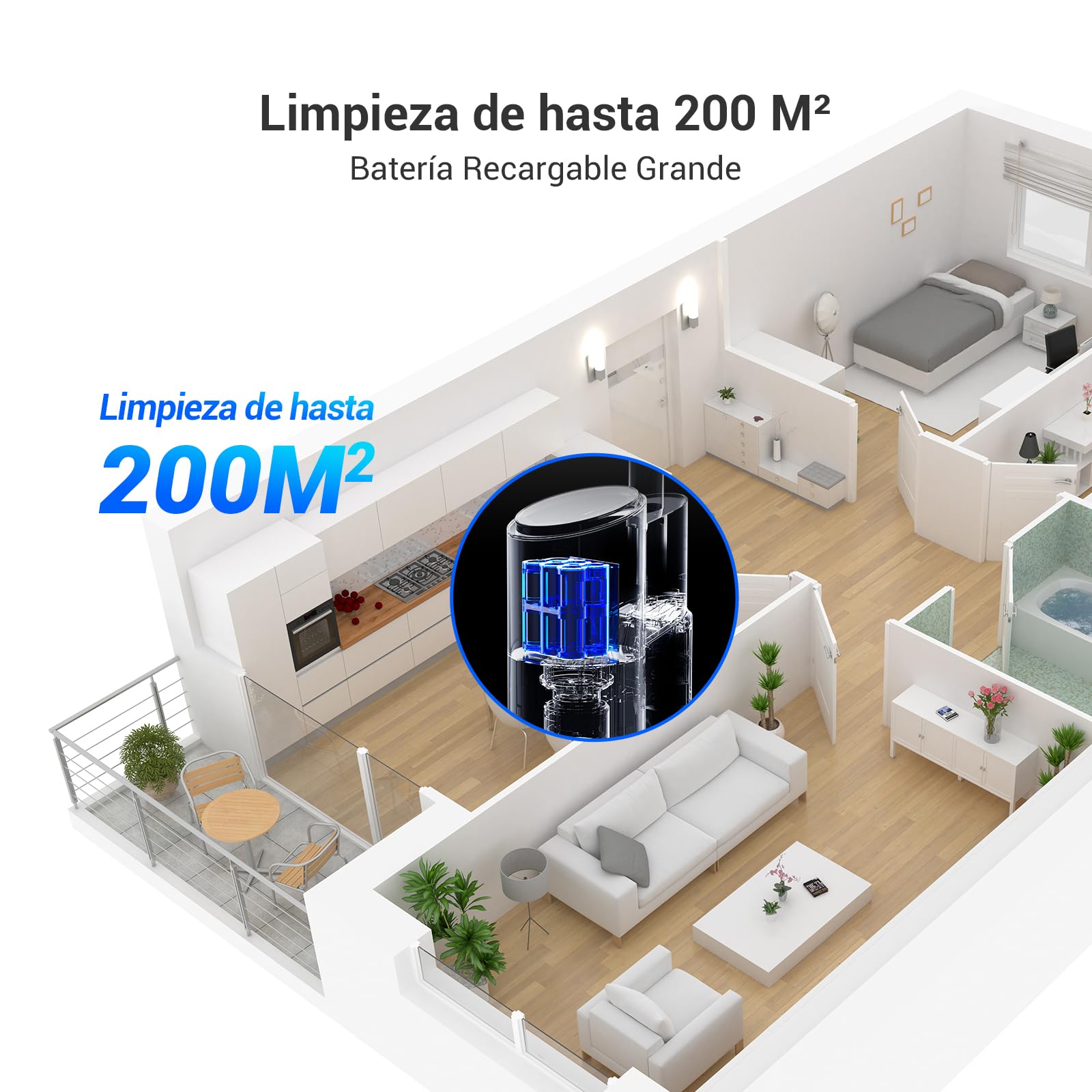 EZVIZ Aspirador Escoba sin Cable en Seco y Húmedo Inalámbrico,Fregasuelos Fregona Potente,Agua Electrolizada,Autolimpieza,Antibacterias y Antiolor,RH2