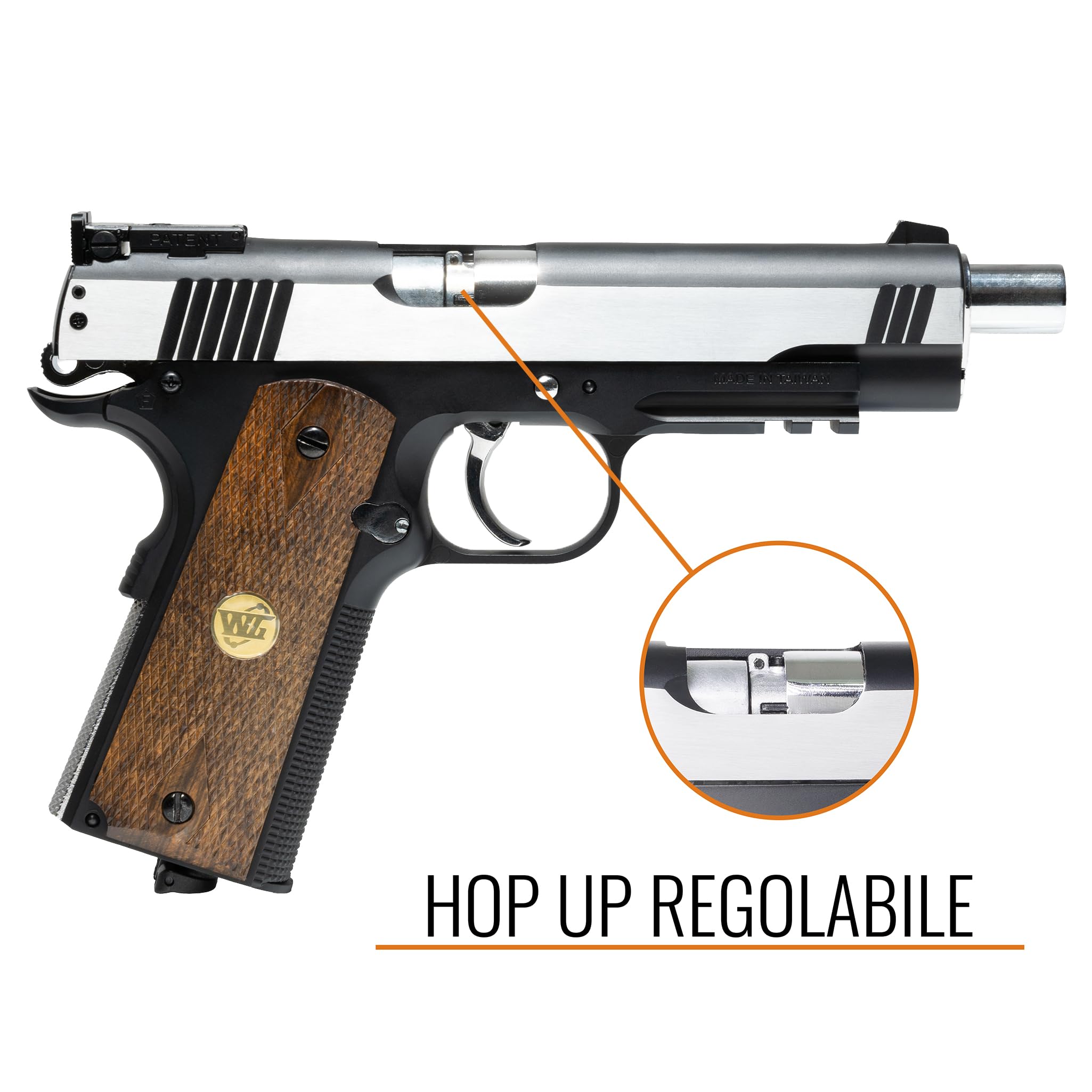 Pistola Softair Coltt 1911 CO2 Full Metal, Pistola a Pallini Scarrellante con 10 Bombolette, 1000 Pallini 6mm, Pistole Softair, Airsoft, colore nero, potenza 0,90 joule (LEGNO)