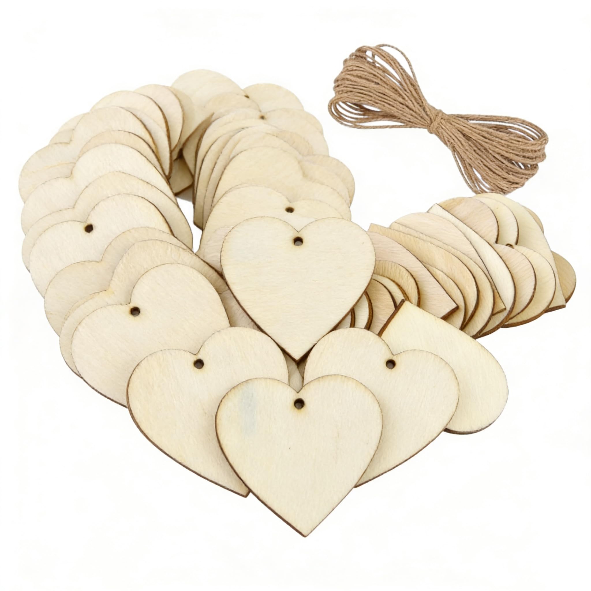 100PCS Wooden Hearts Embellishments Natural Unfinished Rustic Love Tags for Valentines Day Wedding Parties, Wood Log Slices for Garden Home DIY Art Craft Valentine'sTree Hanging Decoration-4CM