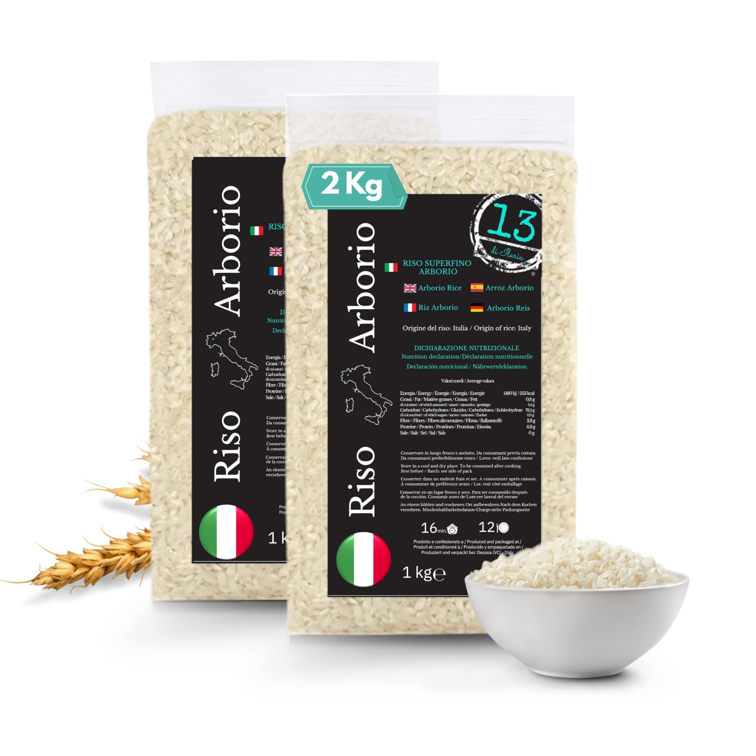 Riz Arborio Italien 2 kg – Spécial Risottos, Arancini et Soupes – Grains Fermes et Crémeux – Sans Gluten – Made in Italy - 13 di Ilaria