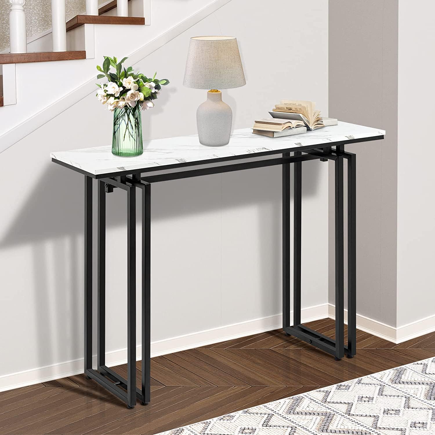 Weston Crafts Console Table, Narrow Entryway Table with Metal Black Base for Living Room, Entryway, Hallway, Sofa, Entrance 1