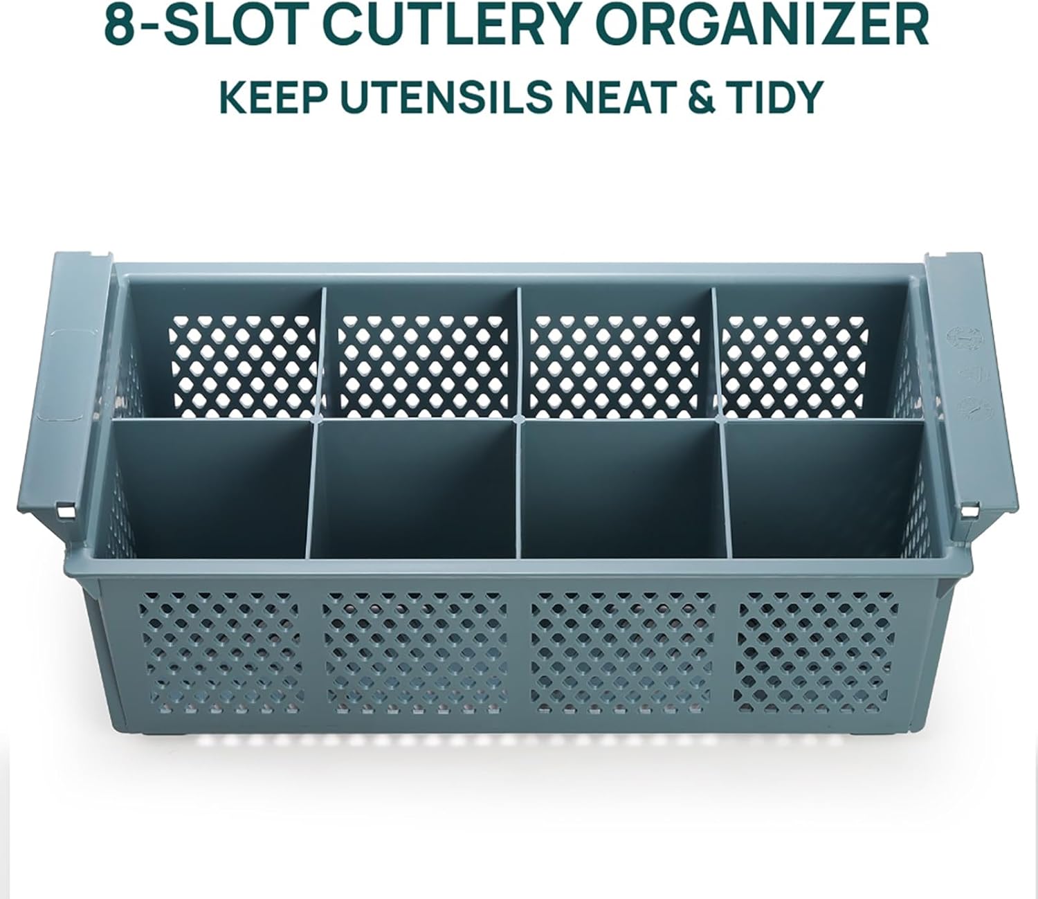 Nicunom Large Flatware Rack, 16" Plastic Cutlery Basket 8-Slot Silverware Organizer for Knives, Forks, Spoons, Utensils, Flatware Dishwasher Basket for Kitchen Restaurant Camping RV