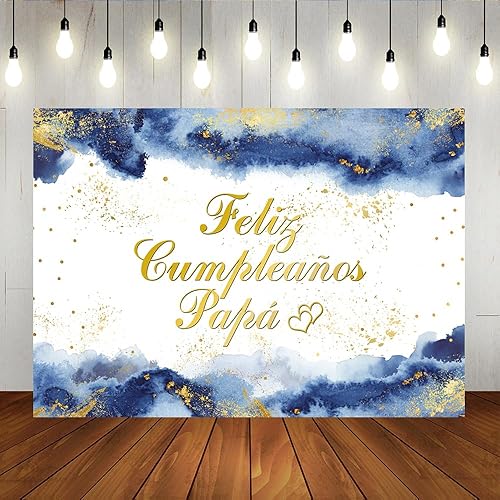Lofaris Feliz Cumpleaños - Telón de fondo de cumpleaños de papá, cumpleaños de papá, nubes azul marino, fondo dorado con purpurina dorada, pancarta