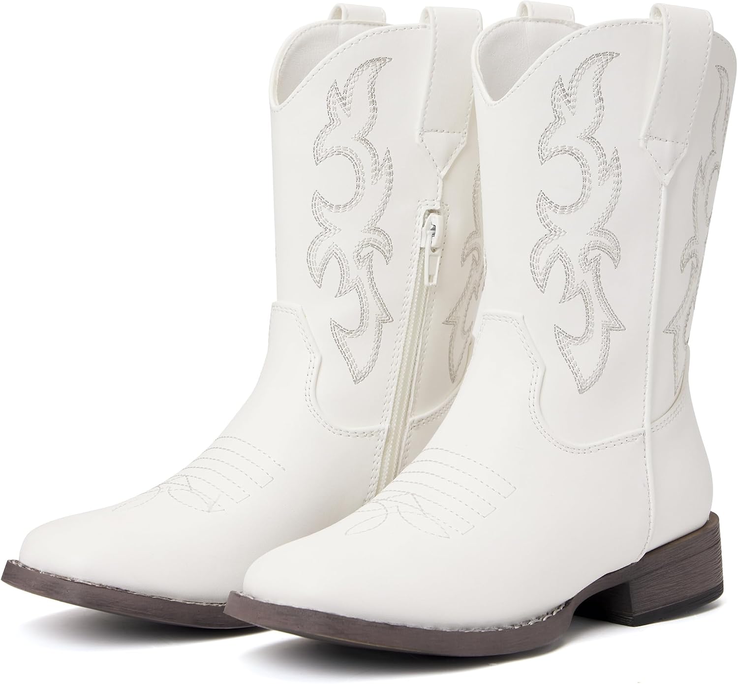 vodvob Kids Cowboy Boots for Girls & Boys, Mid-Calf Embroidered Western Boots with Square Toe, Easy-On Side Zipper (Toddler/Little Kid/Big Kid)