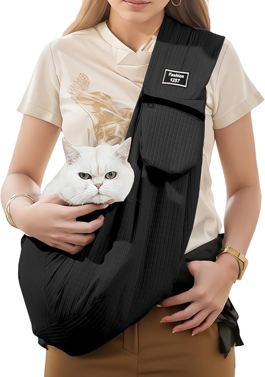 Dog Sling Water-Resistant Fabric for Small Dogs Cats 3-12 lbs,Black