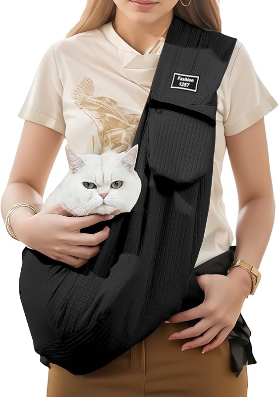 Dog Sling Water-Resistant Fabric for Small Dogs Cats 3-12 lbs,Black
